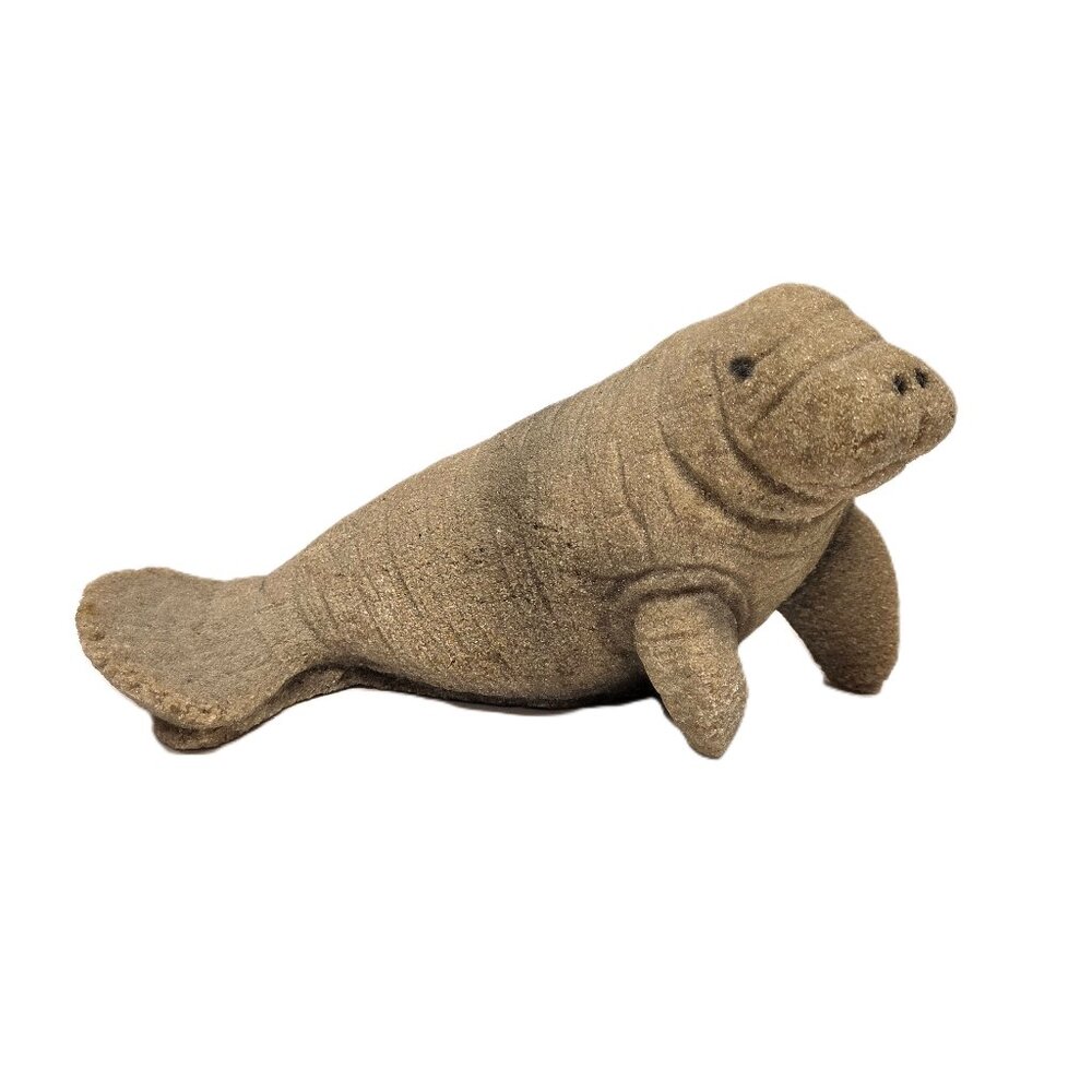 Large Manatee Sand Sculpture Figurine Sea Cow Florida Beach Sandstone Creations